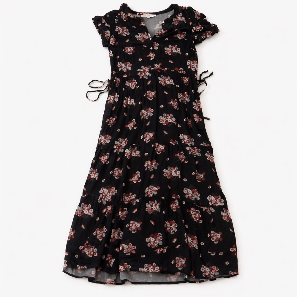 Loft Navy Floral Short Sleeve Button-Front Midi Dress 6